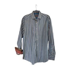Robert Graham Classic Blue Stripe Button-down Flip Collar Shirt, Men's Large